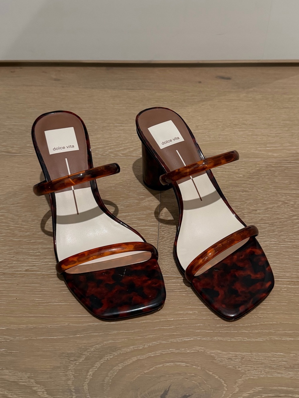 Dolce Vita Tortoise Double Strap Block Heel Sandals Mules
